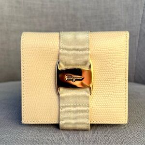 Salvatore Ferragamo Compact Yellow Pebbled Wallet